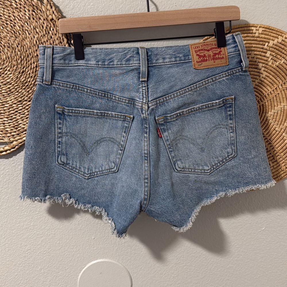Levi's Light Blue Frayed Jean Shorts